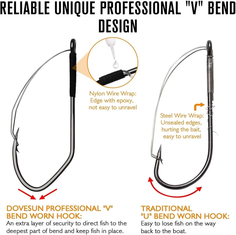 Dovesun Weedless Worm Hooks Wacky Rig Hooks Texas Rig Hooks 30PCS Professional V Bass Fishing Hooks for Freshwater Saltwater 1/0 2/0 3/0 - Image 3